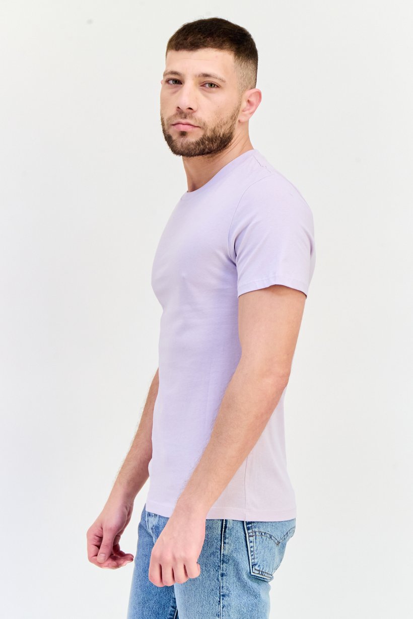 Men Crew Neck Short Sleeve Solid T Shirt, Lavender