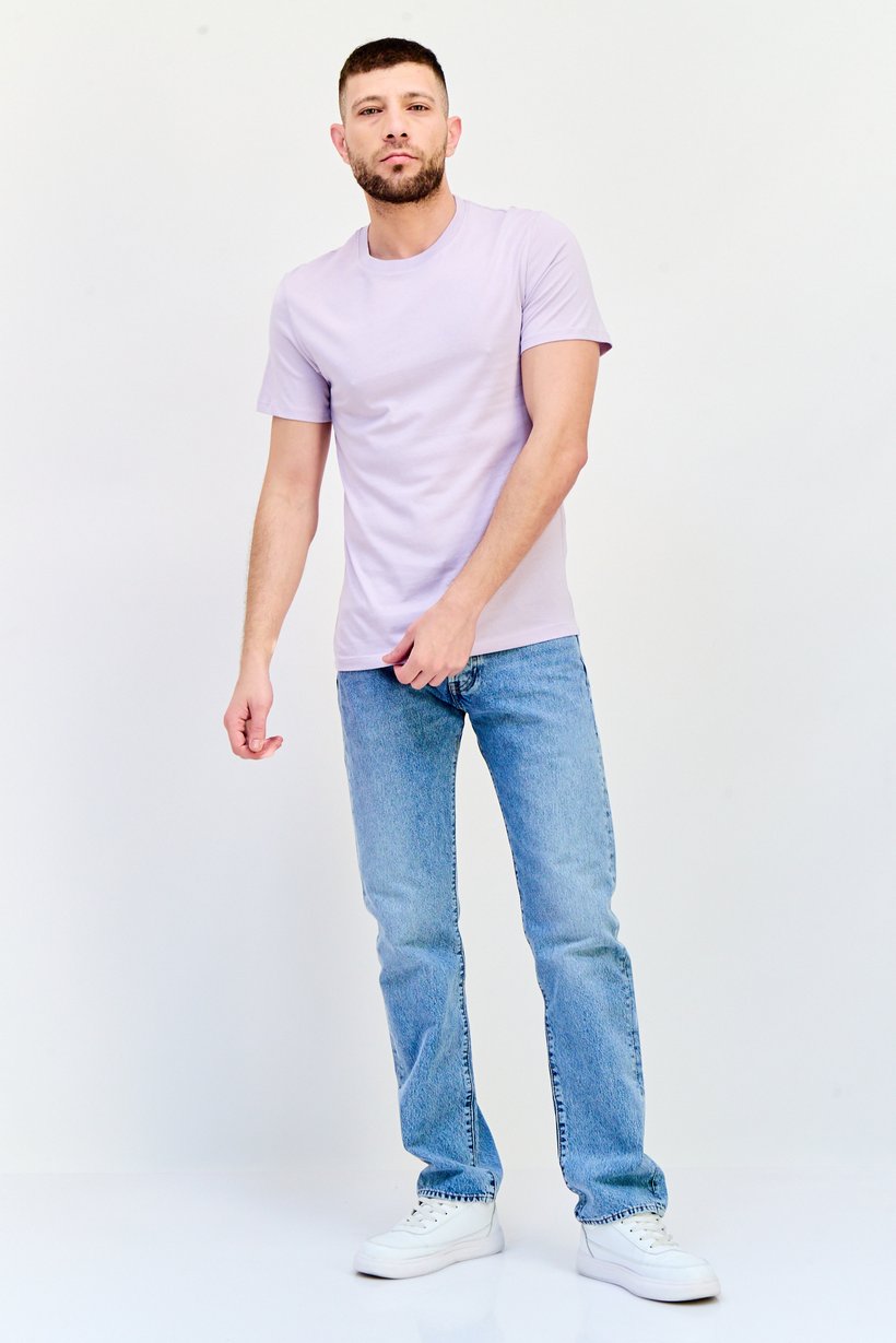 Men Crew Neck Short Sleeve Solid T Shirt, Lavender