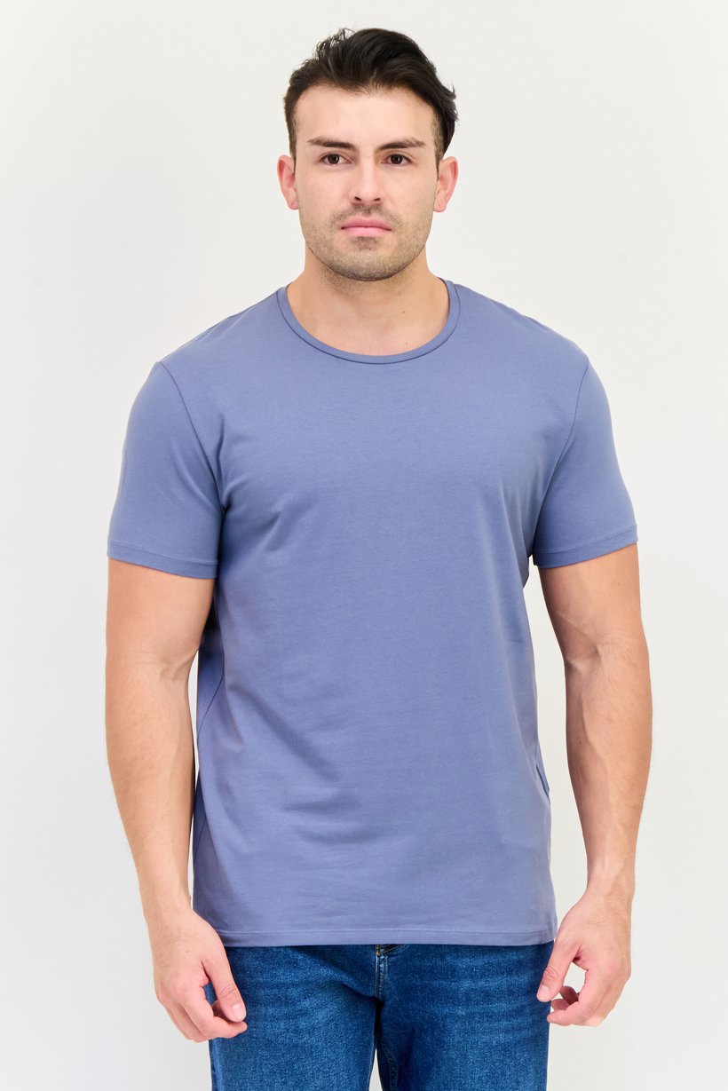 Men Crew Neck Short Sleeves Plain T-Shirt, Slate Blue