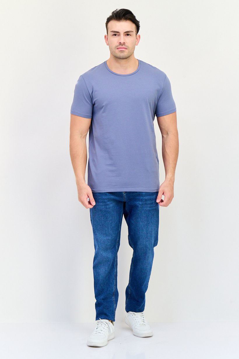 Men Crew Neck Short Sleeves Plain T-Shirt, Slate Blue