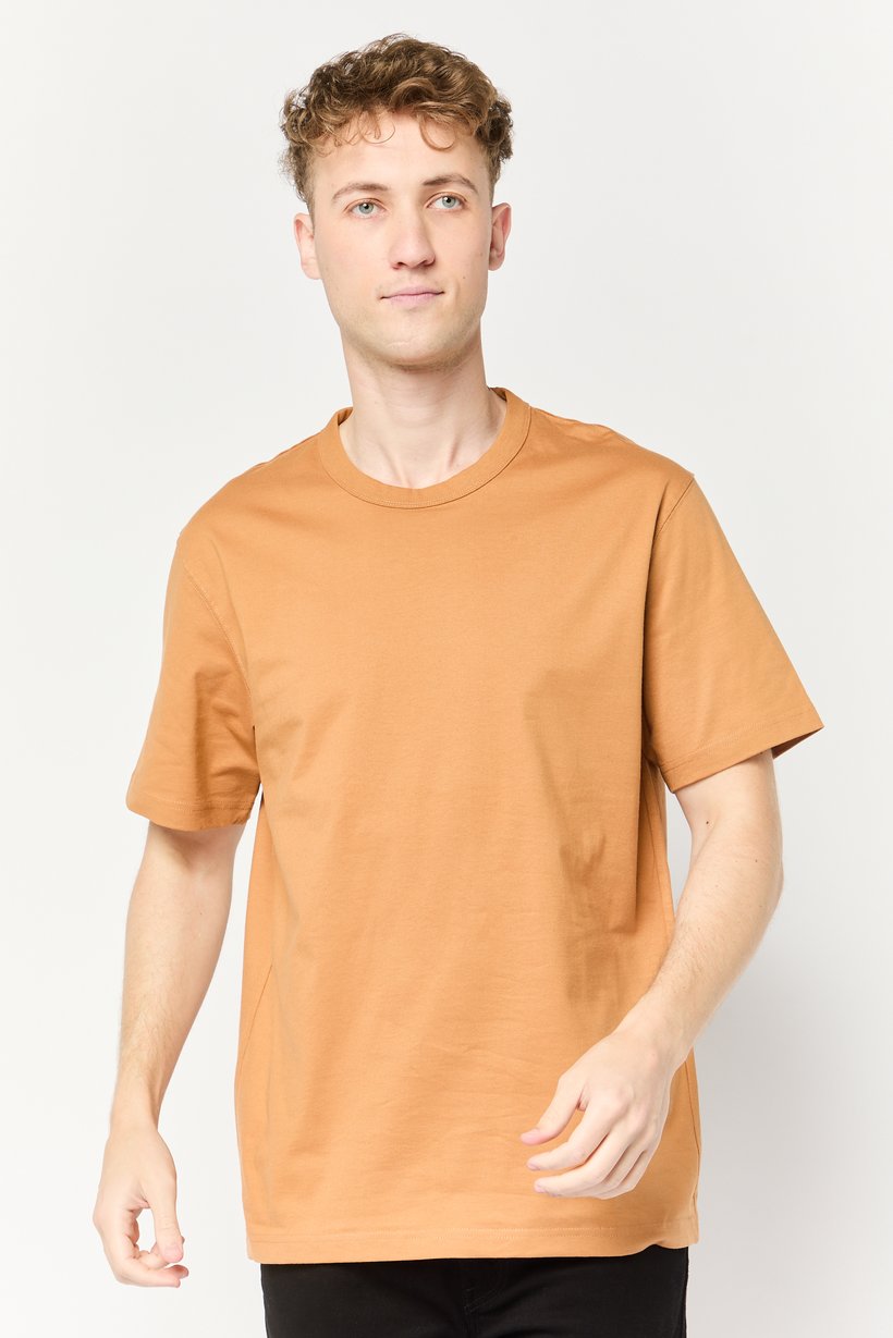 Men Crew Neck Short Sleeve Solid T Shirt, Brown