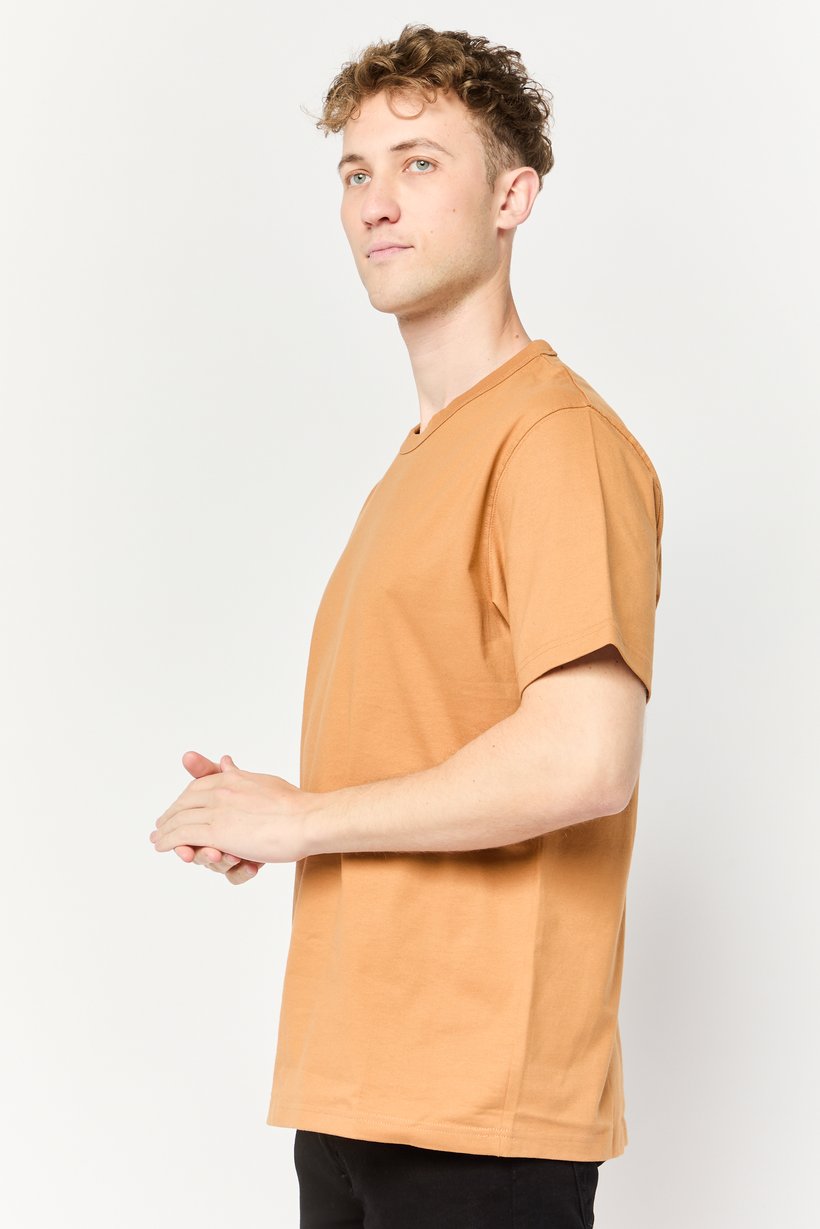Men Crew Neck Short Sleeve Solid T Shirt, Brown
