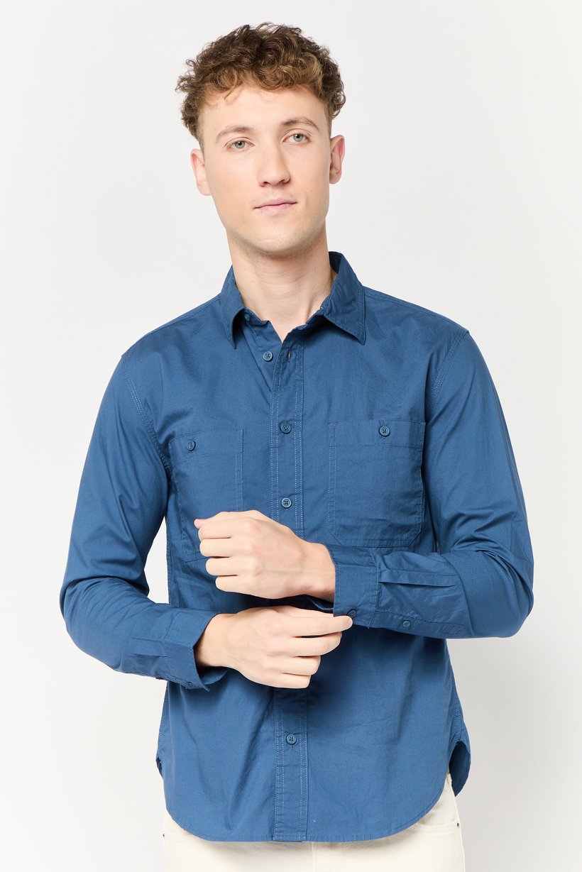 Buy Celio* Men Regular Fit Solid Long Sleeves Casual Shirt, Dark Blue ...