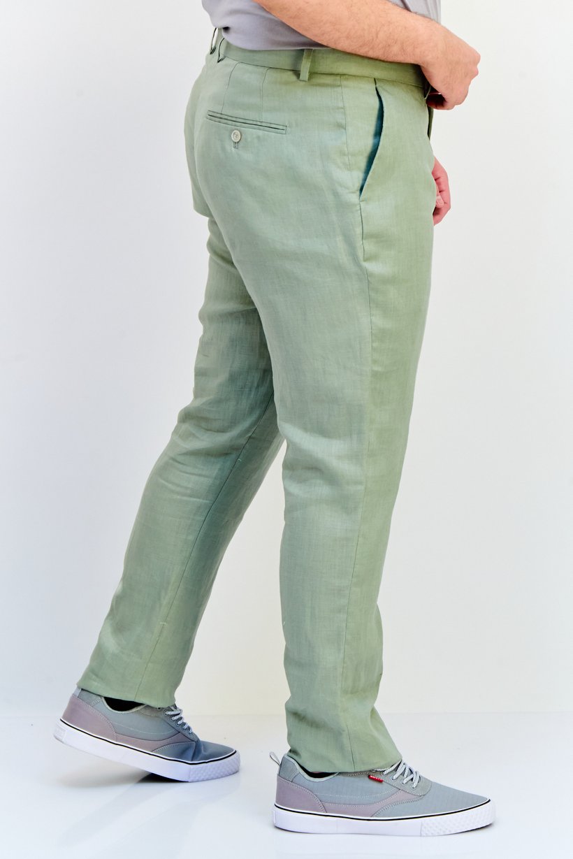 Men Regular Fit Plain Dress Pants, Sage Green