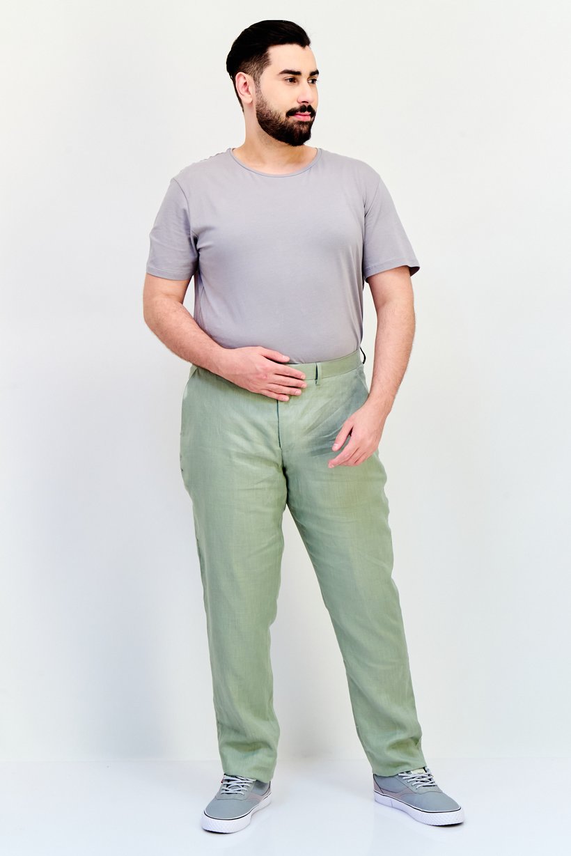 Men Regular Fit Plain Dress Pants, Sage Green