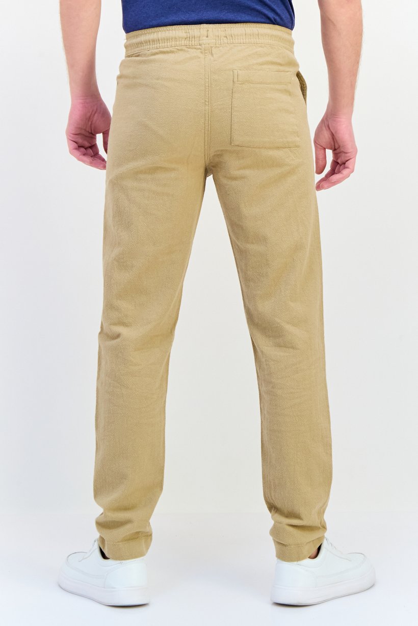 Men Regular Fit Textured Straight Leg Pants, Beige