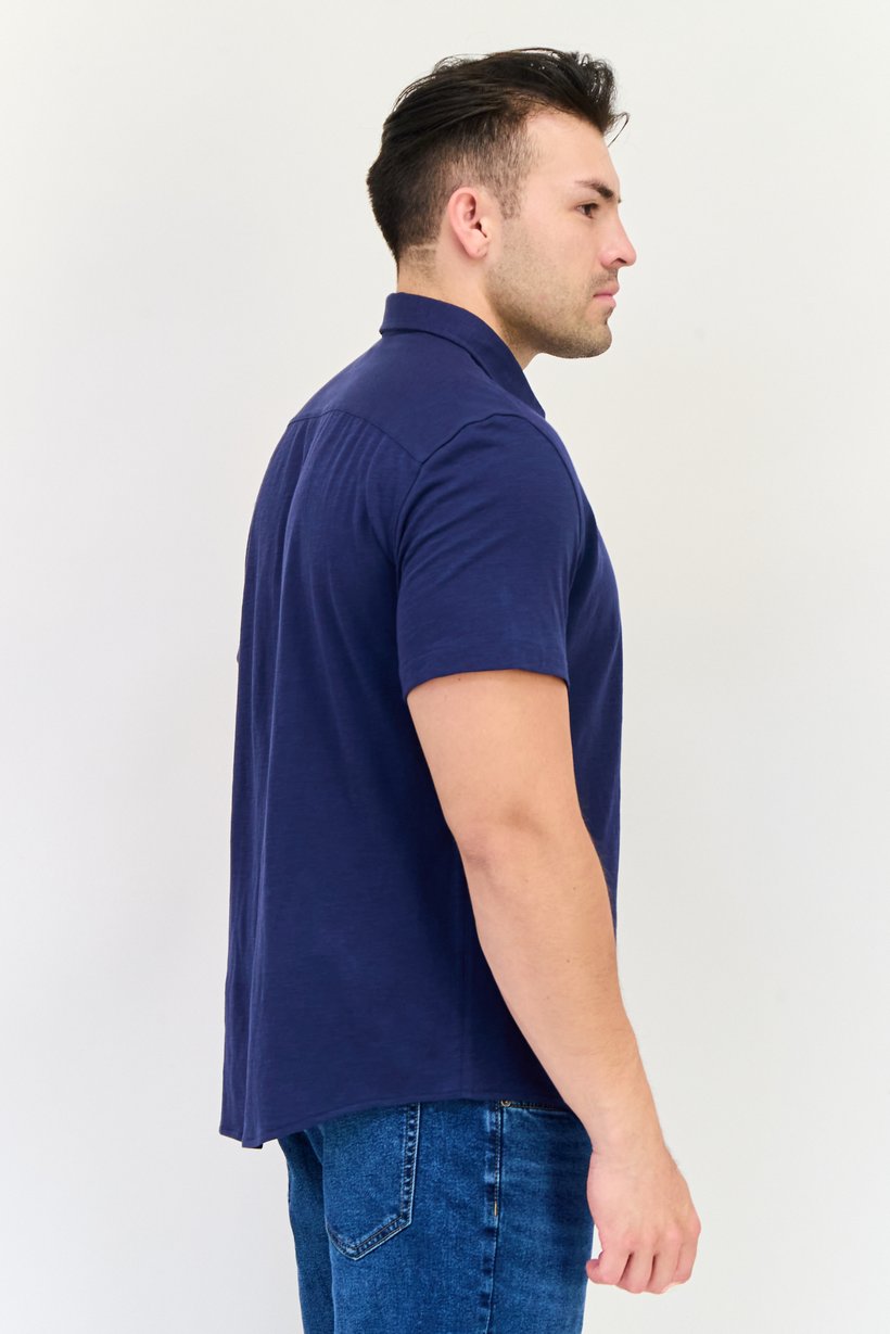 Men Regular Fit Heather Long Sleeves Casual Shirt, Navy