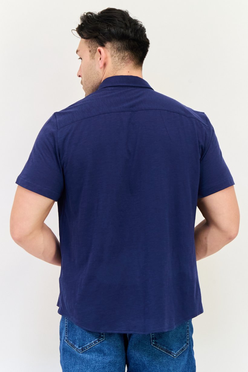 Men Regular Fit Heather Long Sleeves Casual Shirt, Navy