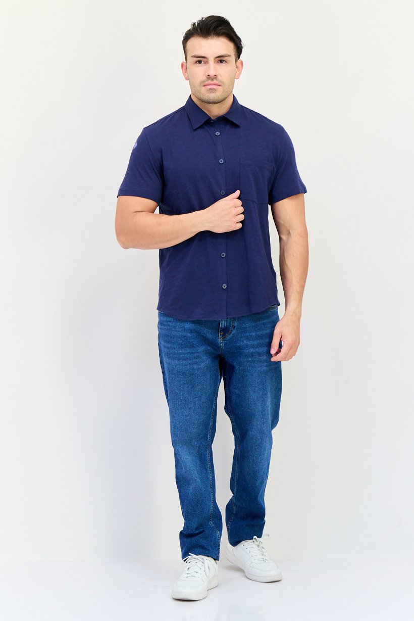 Men Regular Fit Heather Long Sleeves Casual Shirt, Navy
