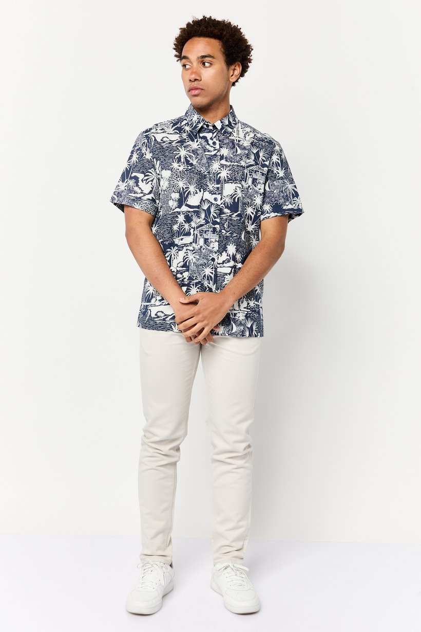 men Regular Fit Short Sleeves Graphic Pint Casual Shirt, Multicolor