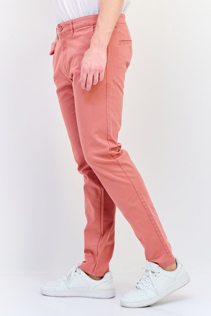 Men Slim Fit Plain Chino Pants, Coral