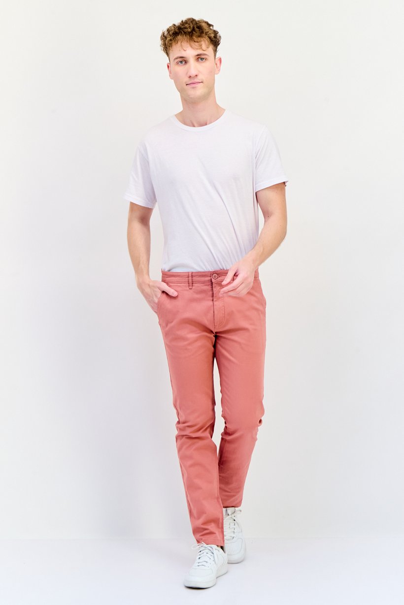 Men Slim Fit Plain Chino Pants, Coral