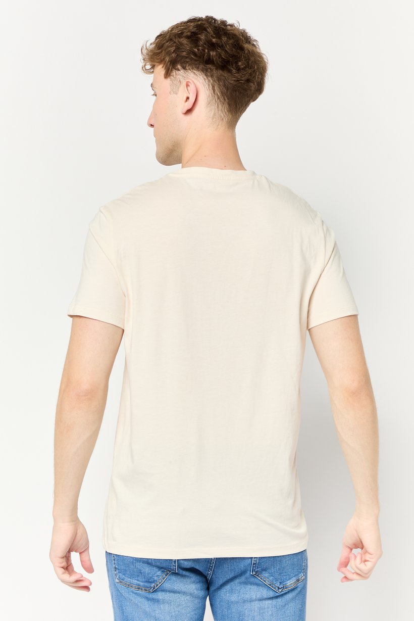 Men Crew Neck Short Sleeve Graphic Print T-shirt, Beige