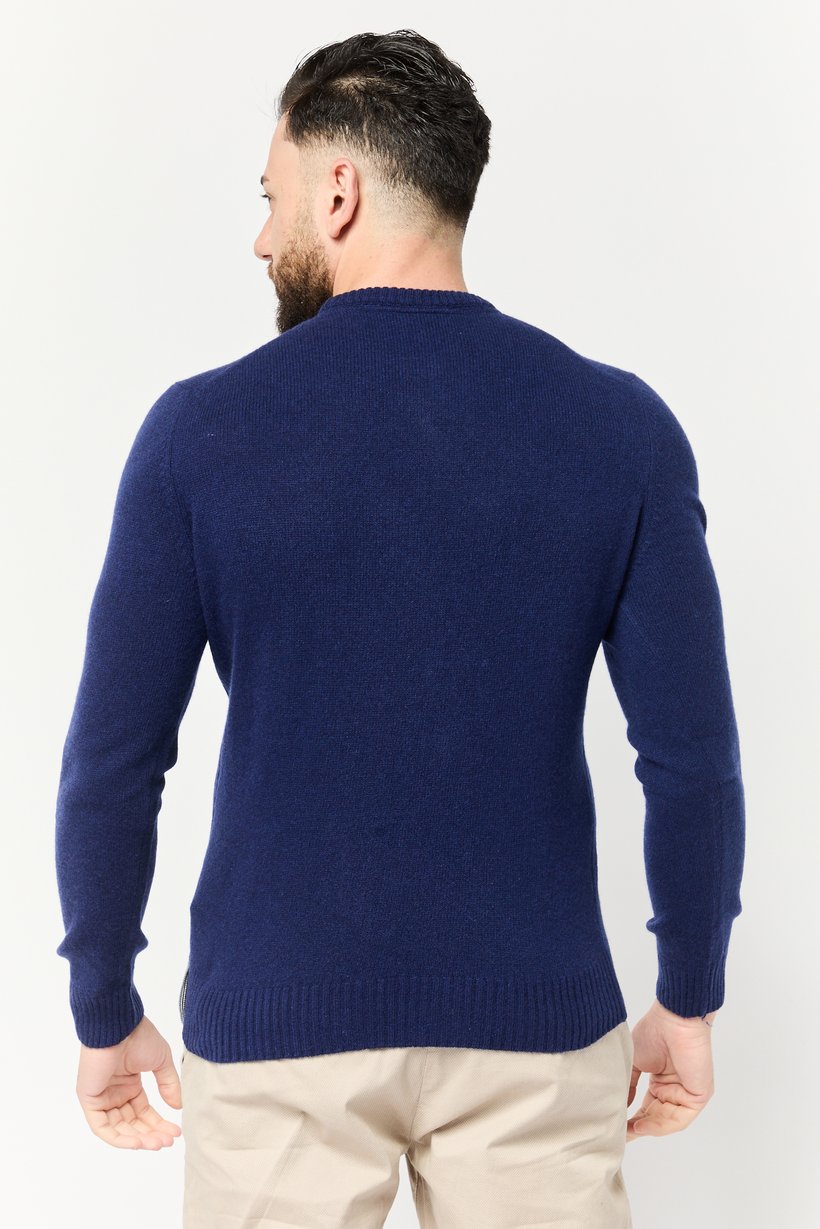 Men Ribbed Neck Embroidered Sweater, Navy