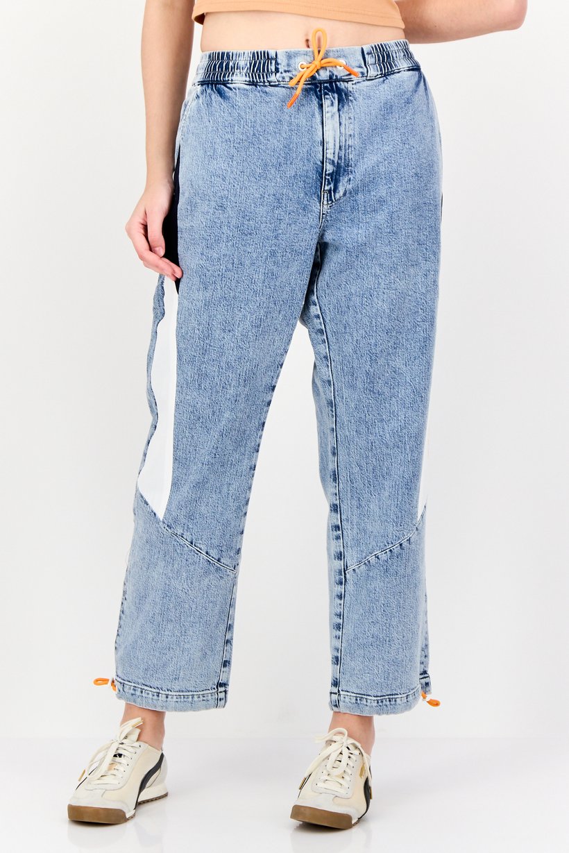 Tommy Jeans Women Regular Fit High Waist Brand Logo Stretchable Denim, Blue