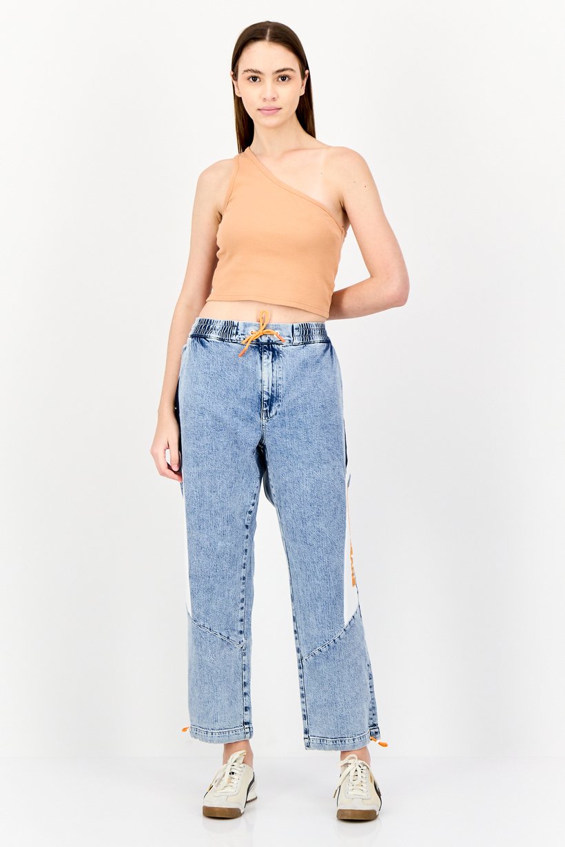 Tommy Jeans Women Regular Fit High Waist Brand Logo Stretchable Denim, Blue