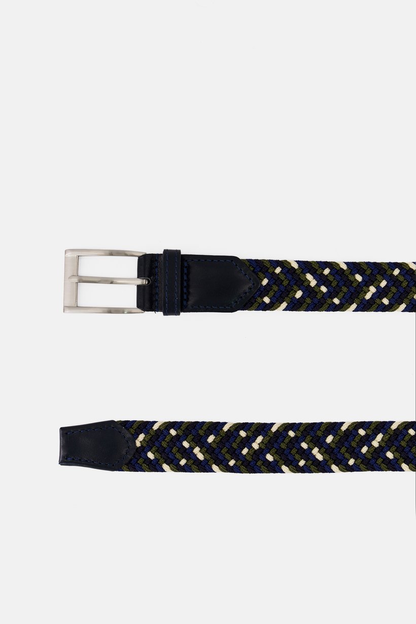Men Braided Stretch Elastic Belt, Multicolor