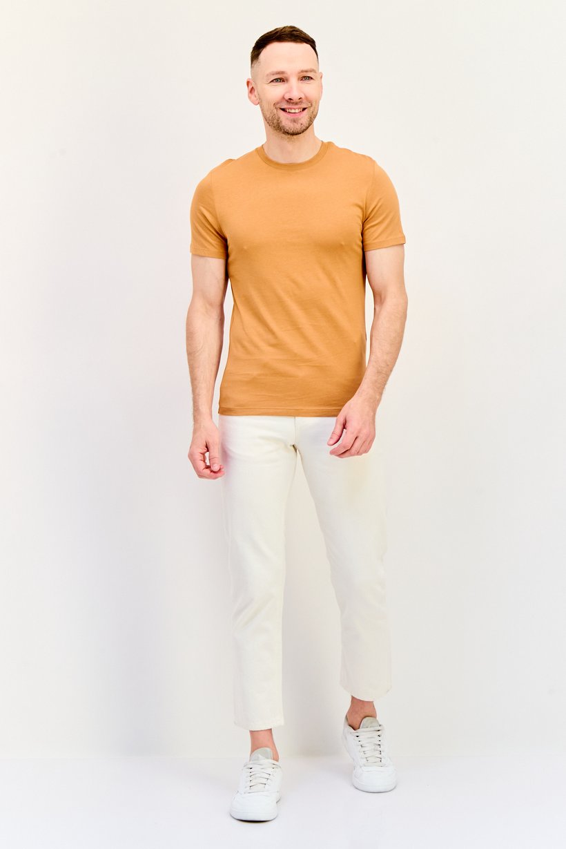 Men Crew Neck Short Sleeves Plain T-Shirt, Rust
