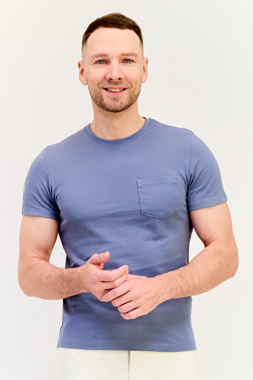 Men Crew Neck Short Sleeves Plain T-Shirt, Grey