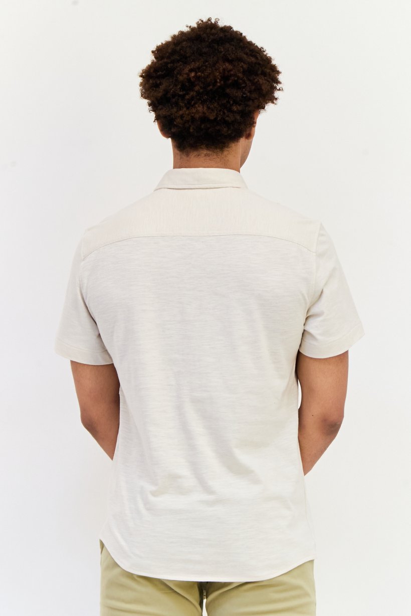 Men Regular Fit Heather Short Sleeves Casual Shirt, Cream