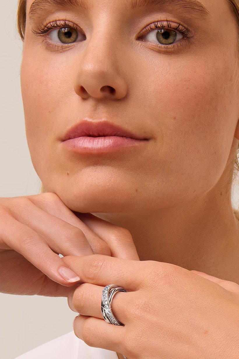Women Loops With Crystals Ring, SIlver