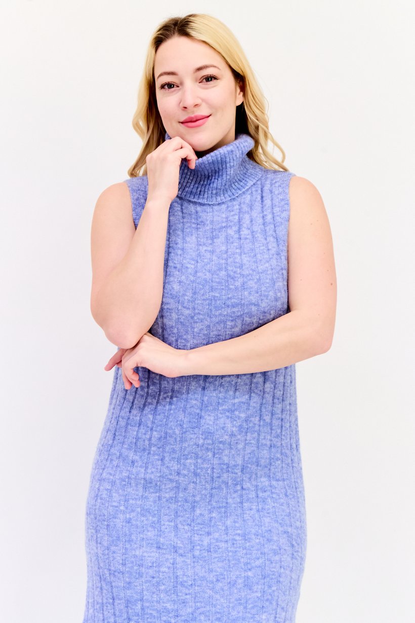 Women Knitted Sweater Dress, Heather Blue