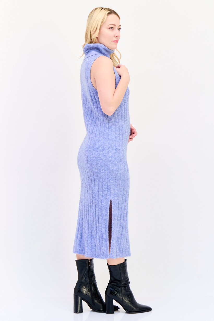 Women Knitted Sweater Dress, Heather Blue