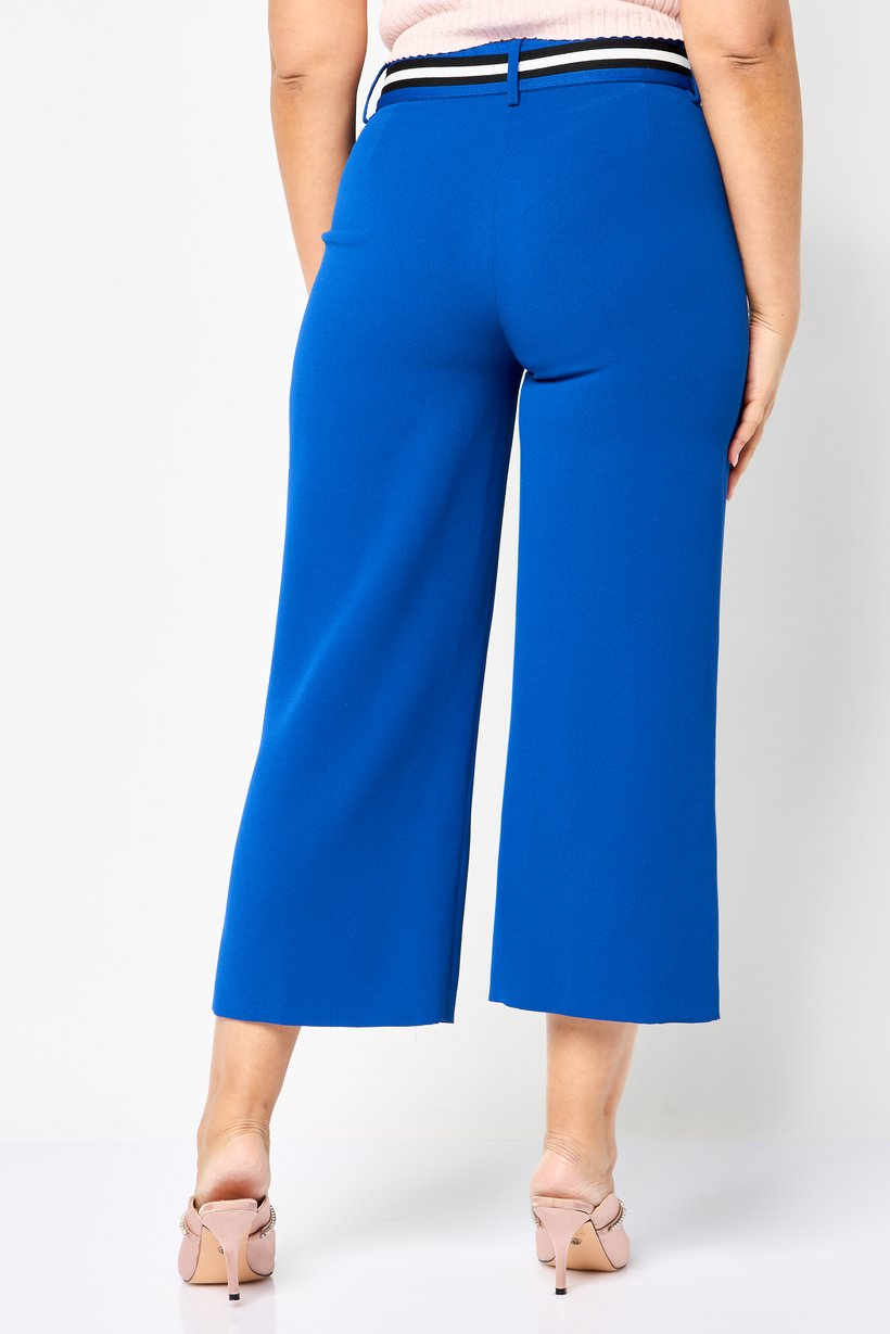 Women Regular Fit Textured Straight Leg Pants, Blue