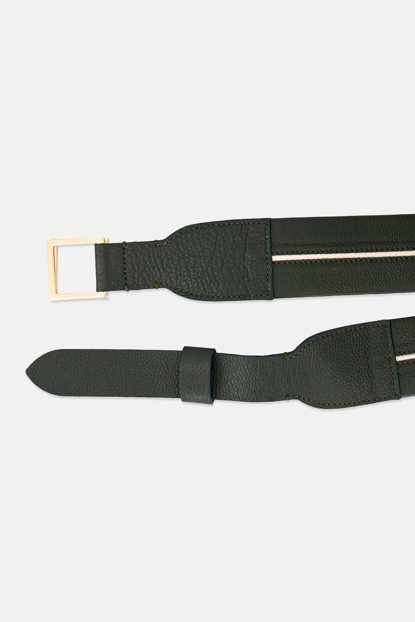 Women Solid Leather Belt, Green