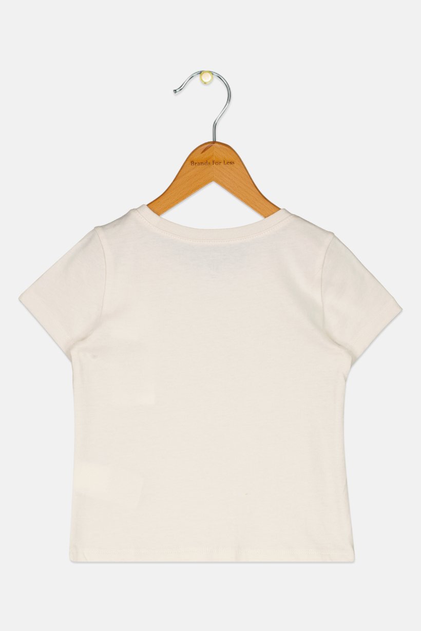 Toddlers Girl Brand Logo Short Sleeves T-Shirt, Beige