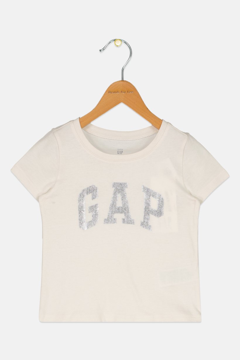 Toddlers Girl Brand Logo Short Sleeves T-Shirt, Beige