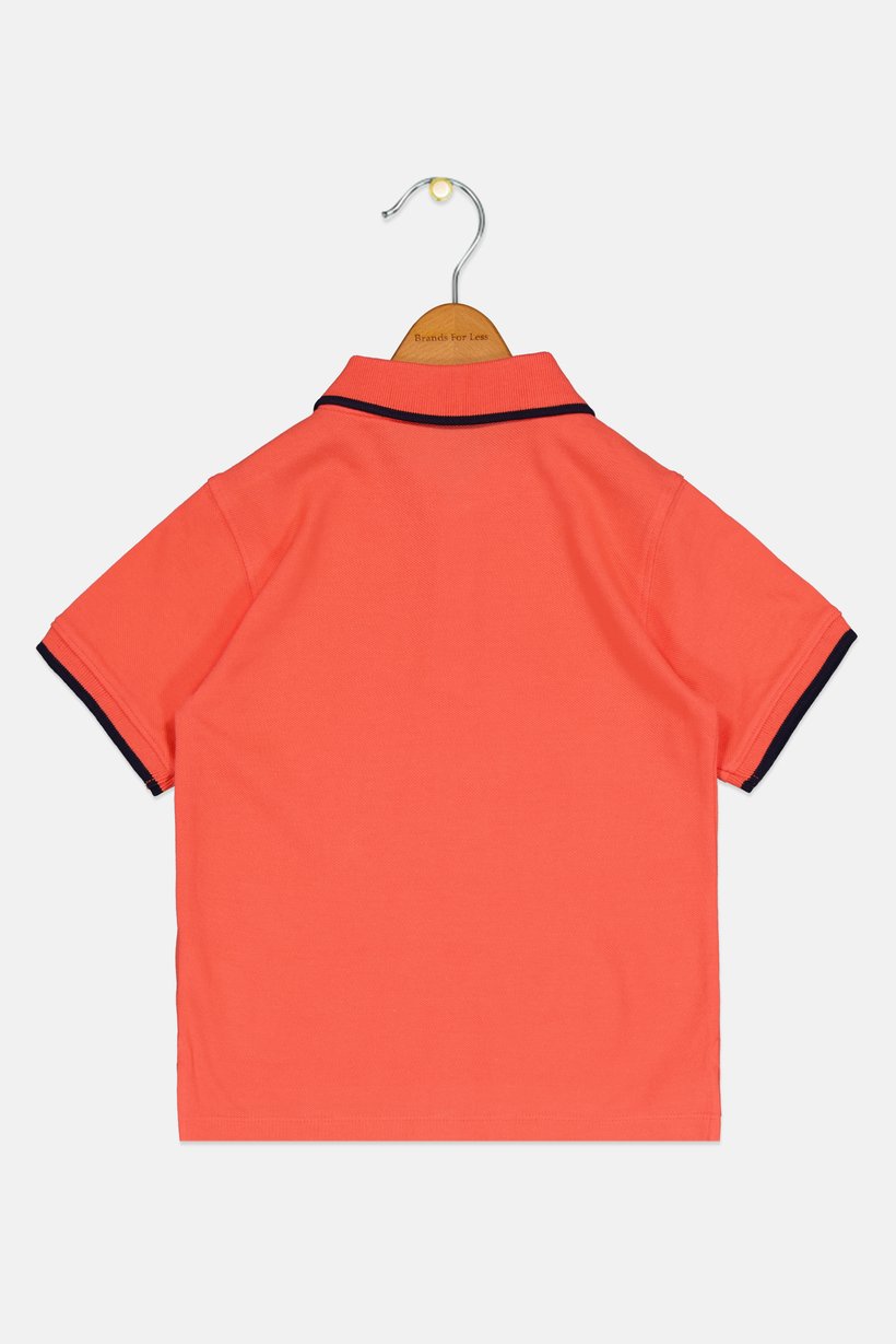 Toddlers Boy Brand Logo Short Sleeves Polo Shirt, Coral