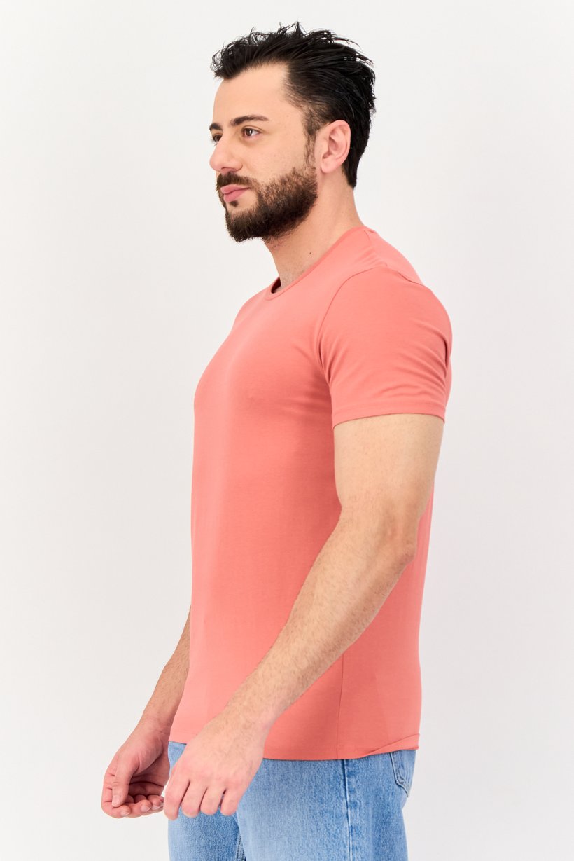 Men Crew Neck Short Sleeves Solid T-Shirt, Rose