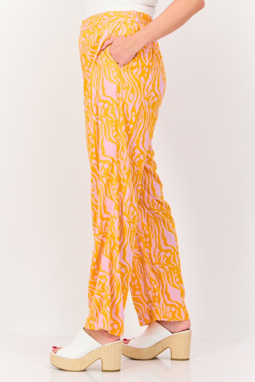 Women Regular Fit High Rise Allover Print Wide Leg Pants Multicolor
