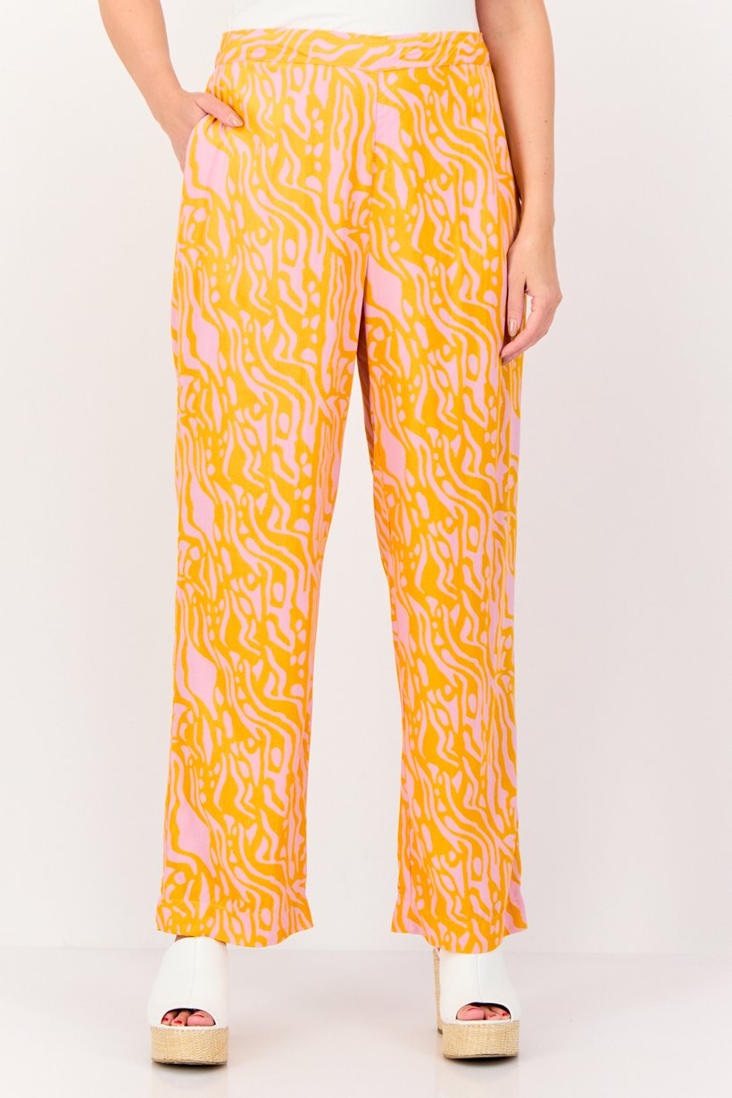 Women Regular Fit High Rise Allover Print Wide Leg Pants Multicolor