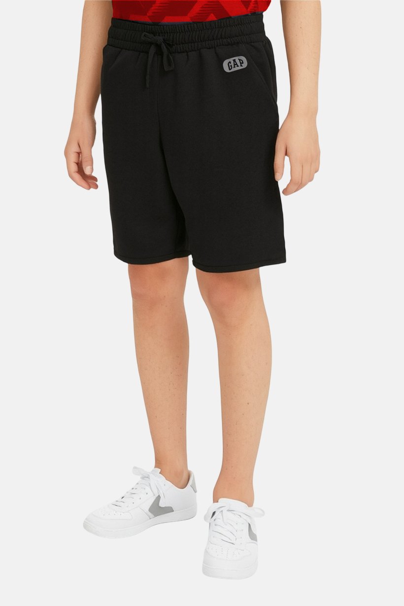 Kids Boy Plain Drawsting Basic Shorts, Black