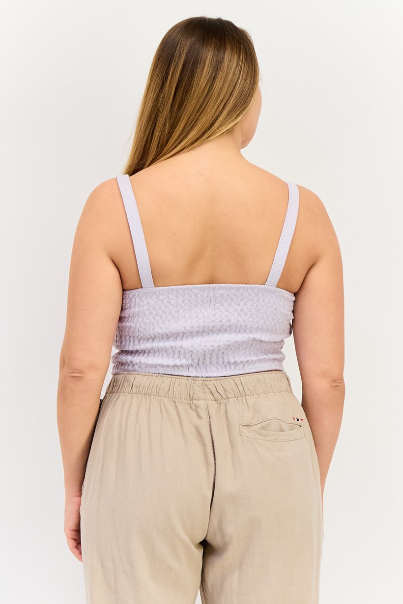 Women Queen Anne Neck Sleeveless Textured Tank Top, Lavender