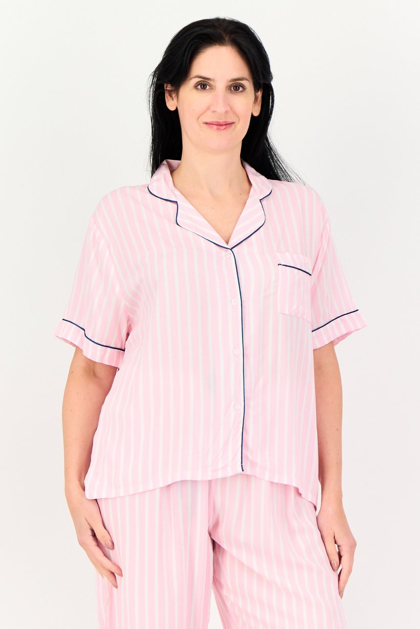 Women 2 Piece Short Sleeve Top And Bottom Pajama Set, Multicolor