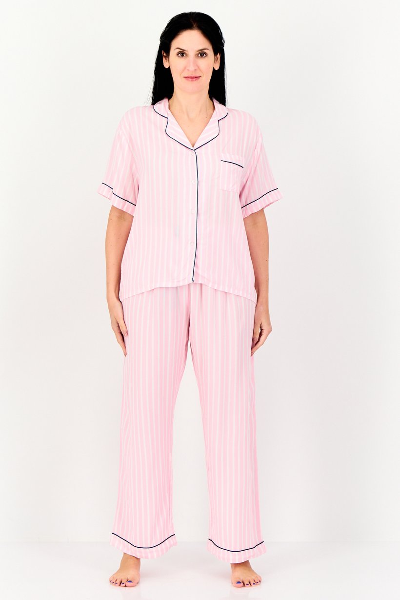 Women 2 Piece Short Sleeve Top And Bottom Pajama Set, Multicolor