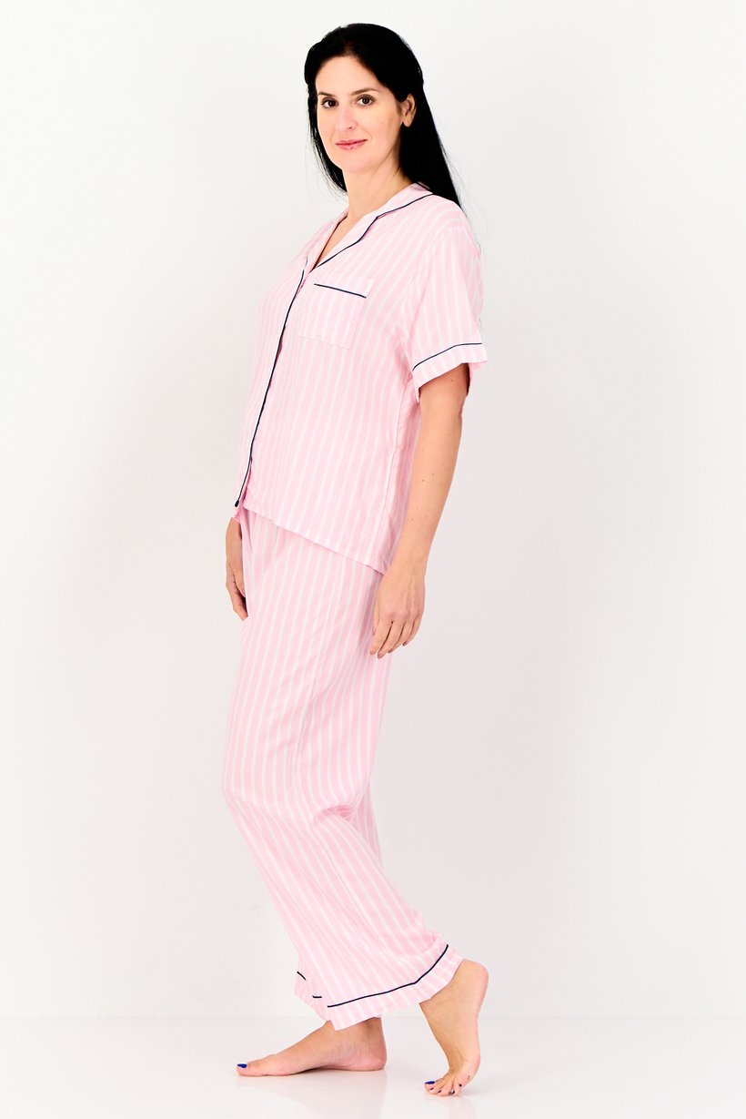 Women 2 Piece Short Sleeve Top And Bottom Pajama Set, Multicolor