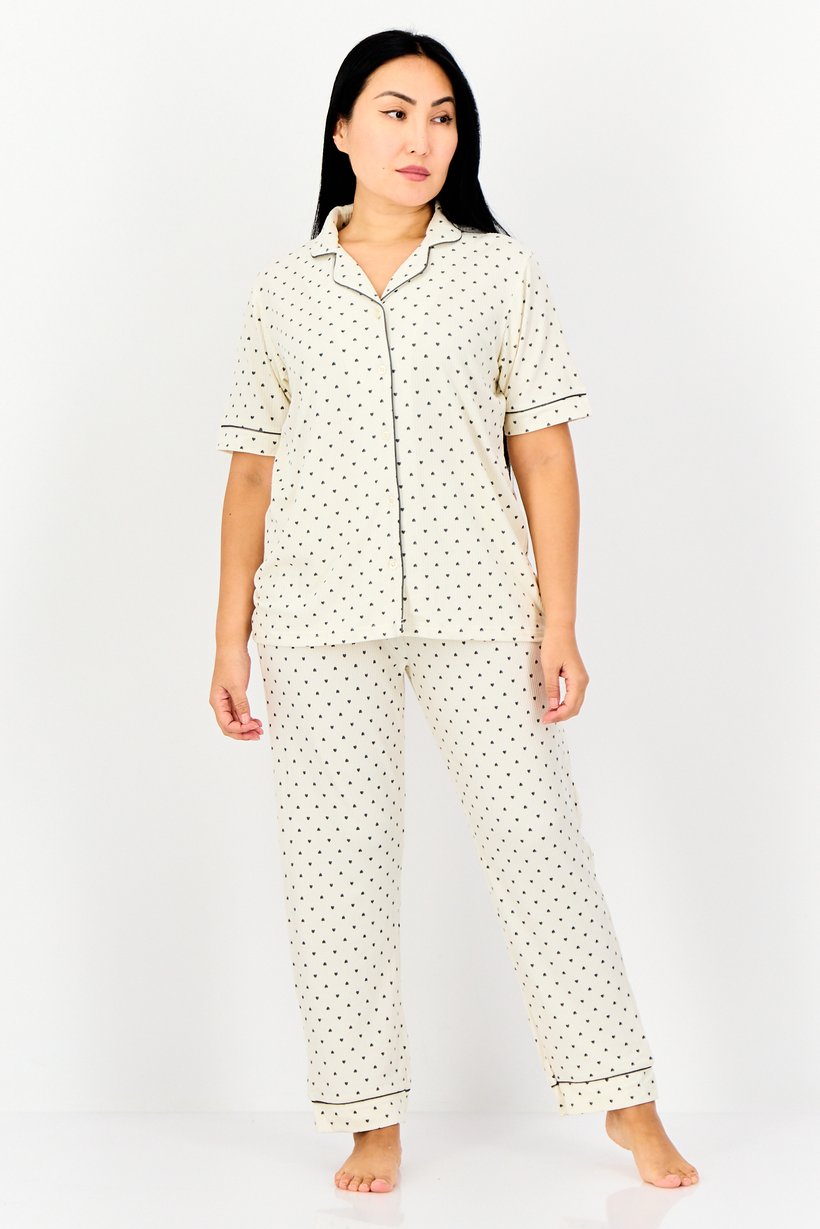 Women 2 Pieces Allover Print Pajamas Set, Multicolor