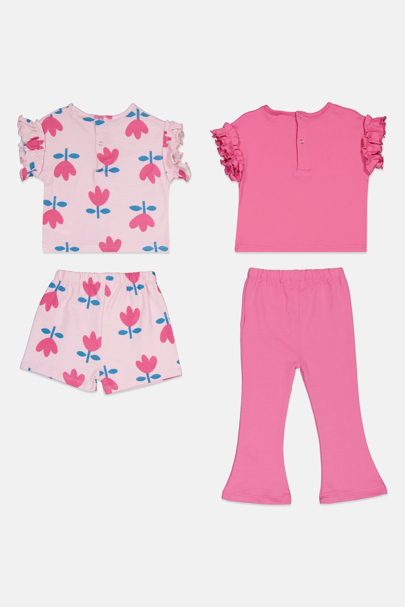 Toddlers Girl 4 Pieces Allover Print Top And Short And Leggings Set, Multicolor