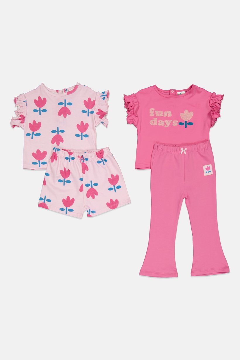 Toddlers Girl 4 Pieces Allover Print Top And Short And Leggings Set, Multicolor