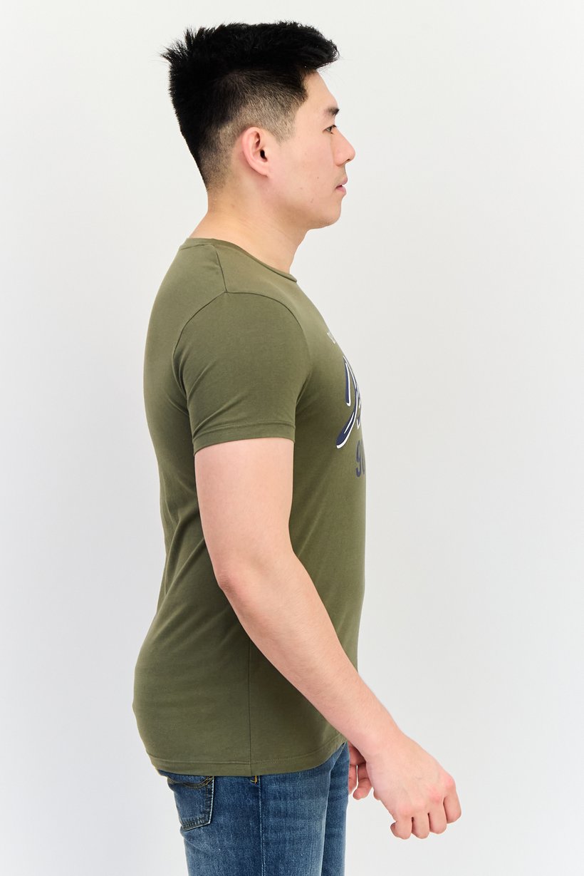 Men Crew Neck Short Sleeves Graphic Print T-Shirt, Olive