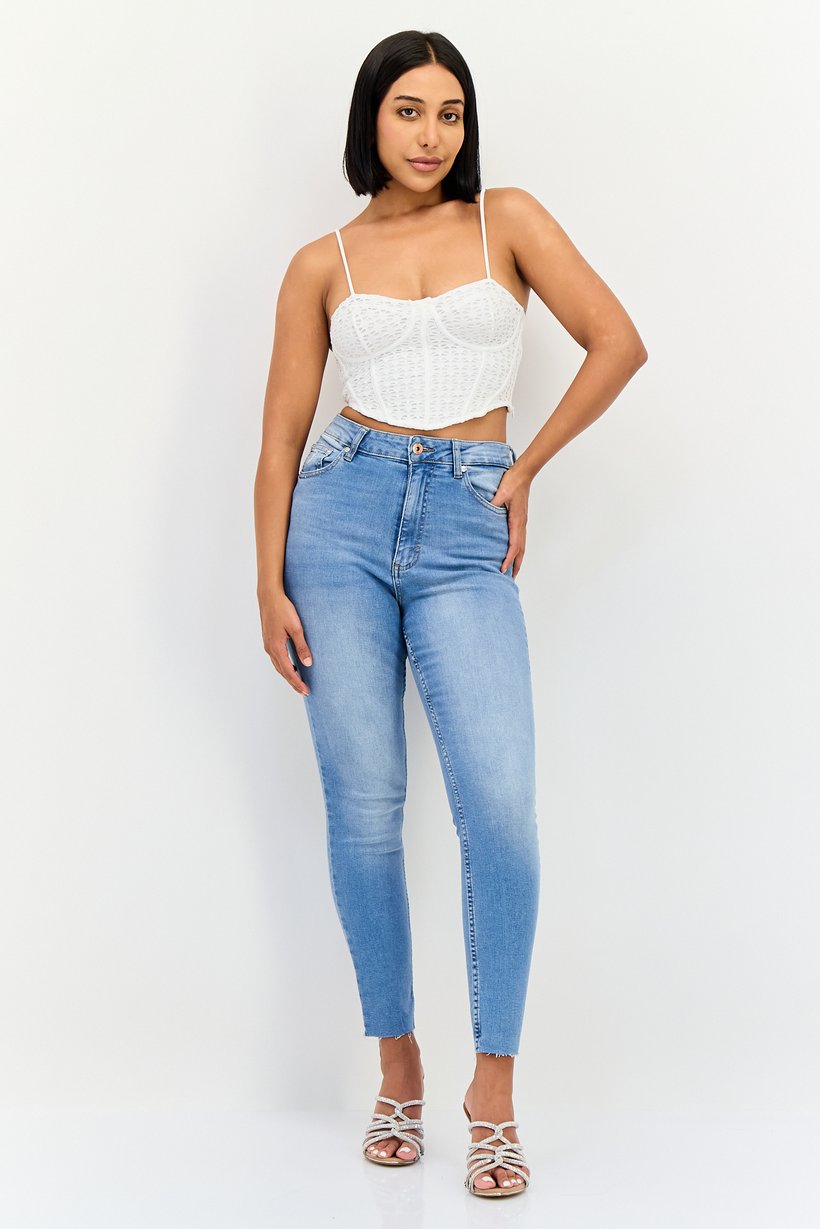 Women Square Neck Sleeveless Textured Tops, White