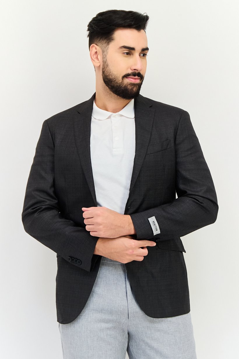 Reaction x Kenneth Cole Men Regular Fit Plain Casual Blazer, Dark Grey