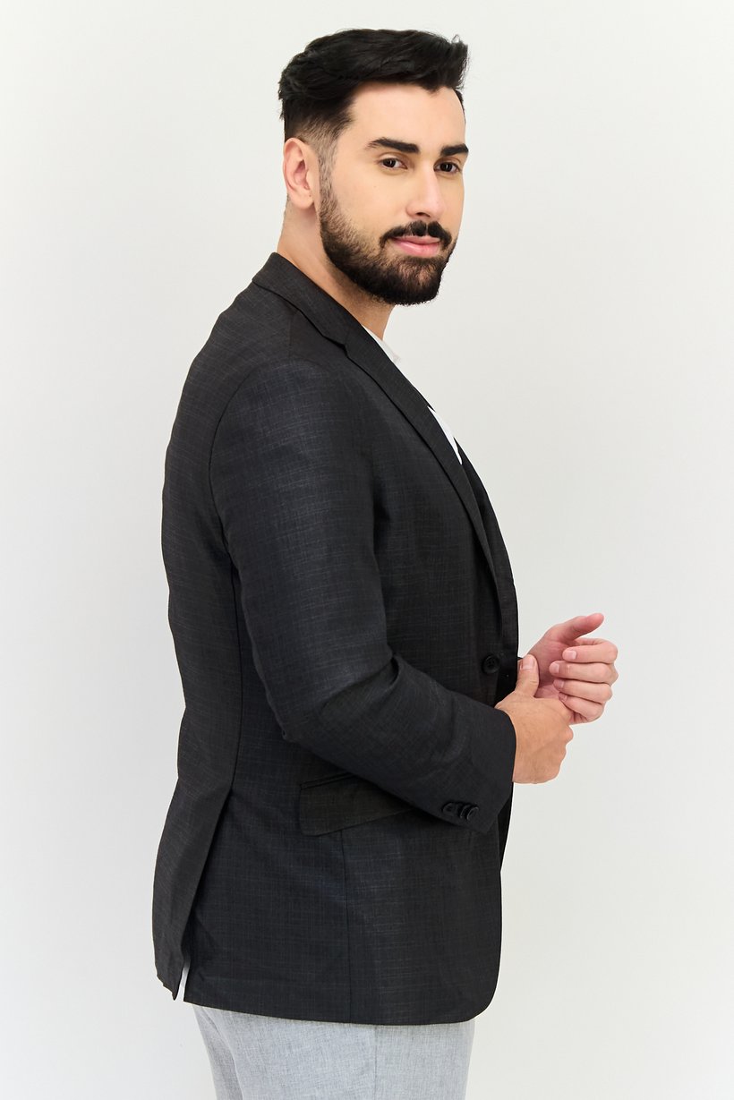Reaction x Kenneth Cole Men Regular Fit Plain Casual Blazer, Dark Grey
