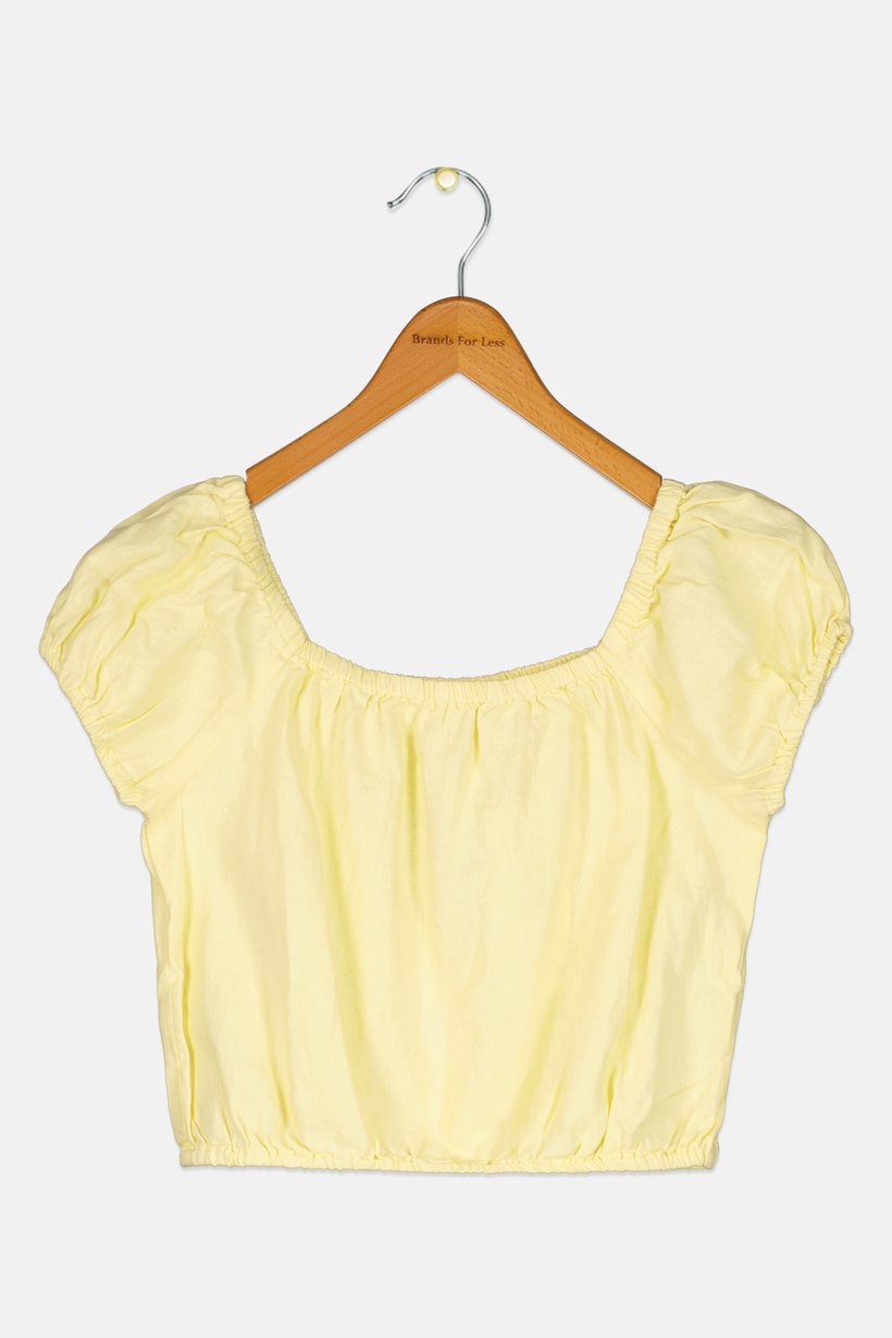 Kids Girl Square Neck Short Sleeve Plain Top, Yellow