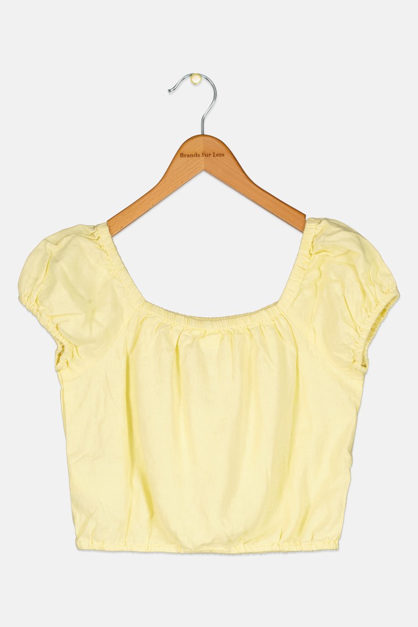 Kids Girl Square Neck Short Sleeve Plain Top, Yellow