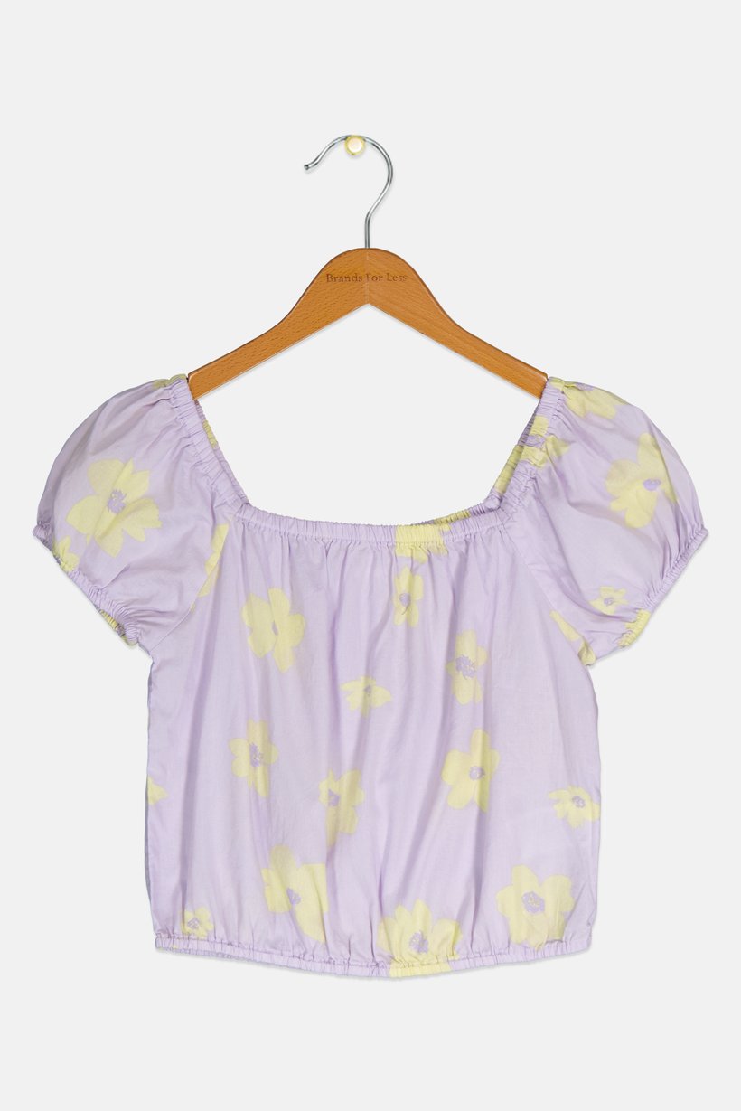 Kids Girl Square Neck Short Sleeves Floral Top, Multicolor